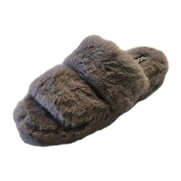 Soda Shoes - Women’s Faux Fur Slide Slippers Taupe Open Toe Two Strap Soda Corset-S Size 8